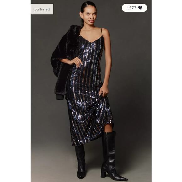 Maeve Dresses & Skirts - Anthropologie MAEVE Sleeveless Sequin Stripe Midi Dress in Navy Blue S NWT $178